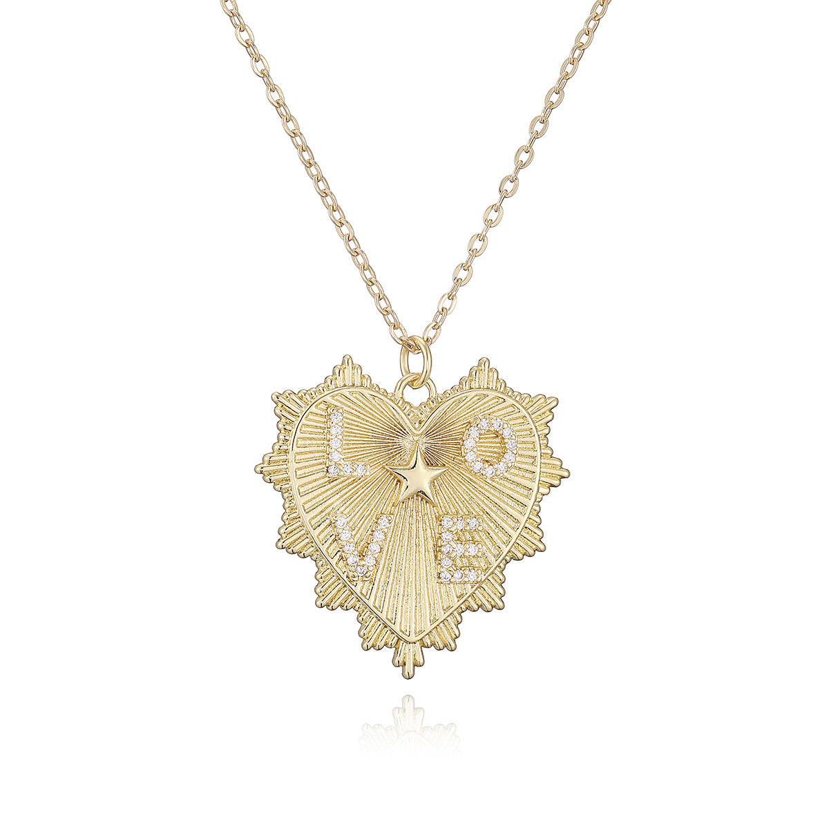 Minimalist Elegant 18K Gold Plated Brass Heart Cubic Zirconia Pendant Necklace for Women