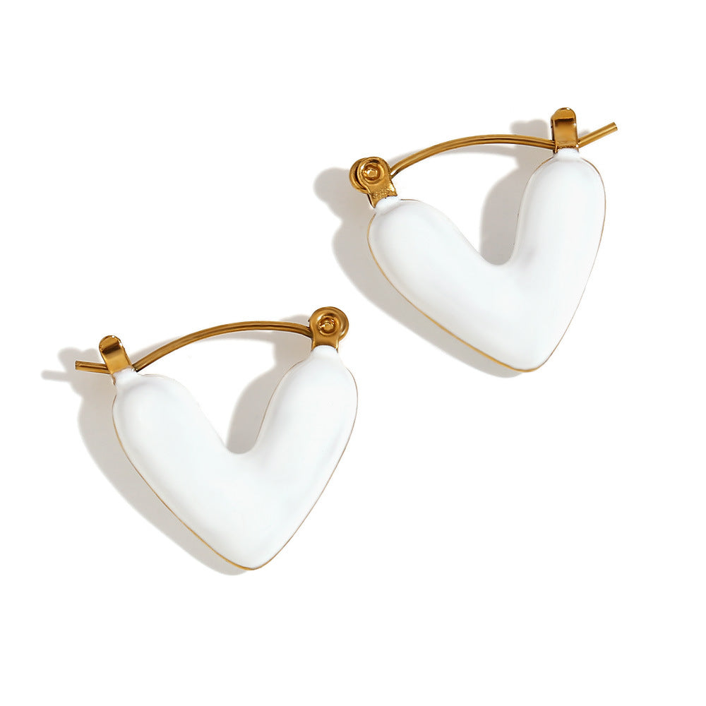 Fashionable Minimalist Hollow Heart-Shaped Stainless Steel Earrings with 18K Gold Plating for Women