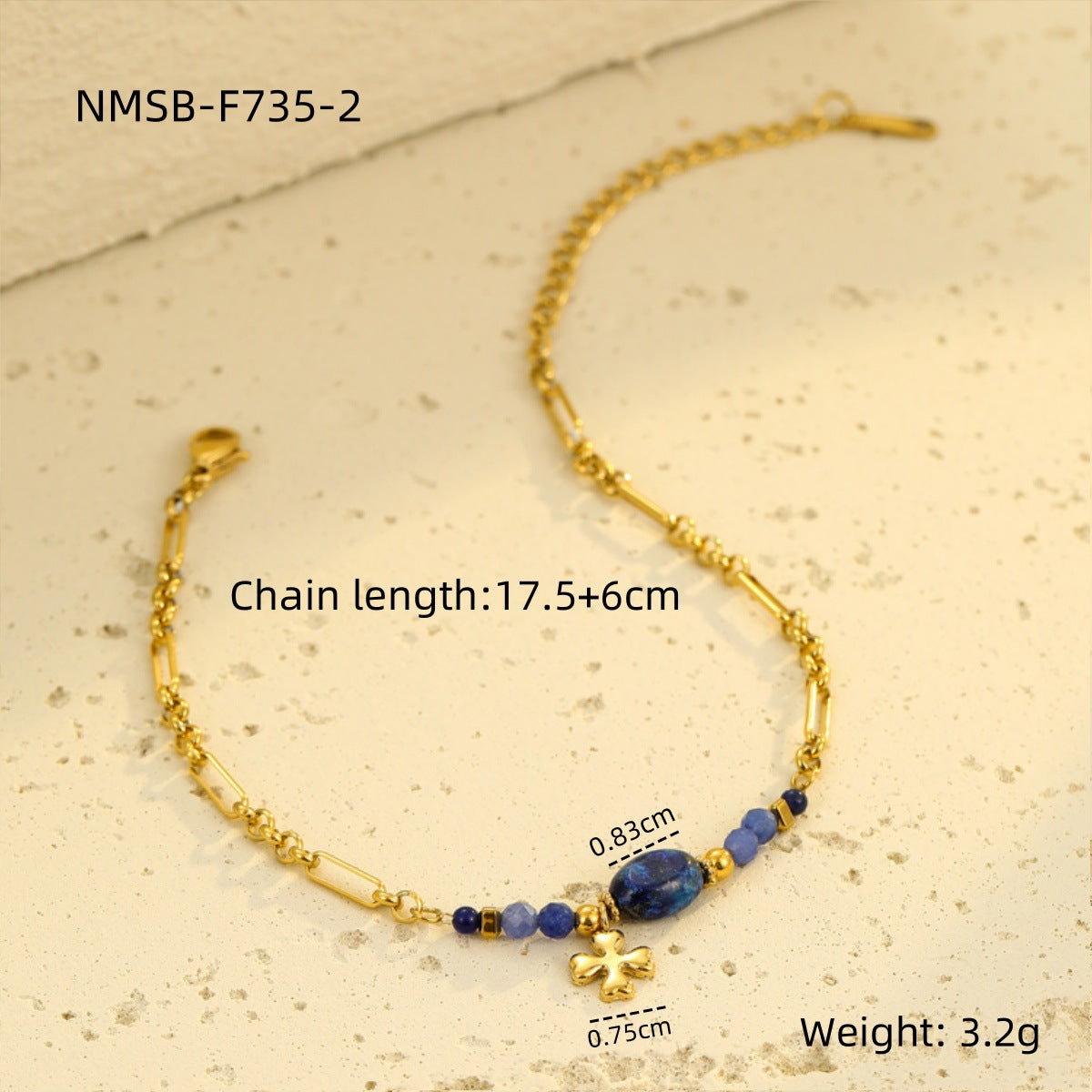 Bracciale da donna minimalista a forma di trifoglio in acciaio al titanio con intarsio in lapislazzuli