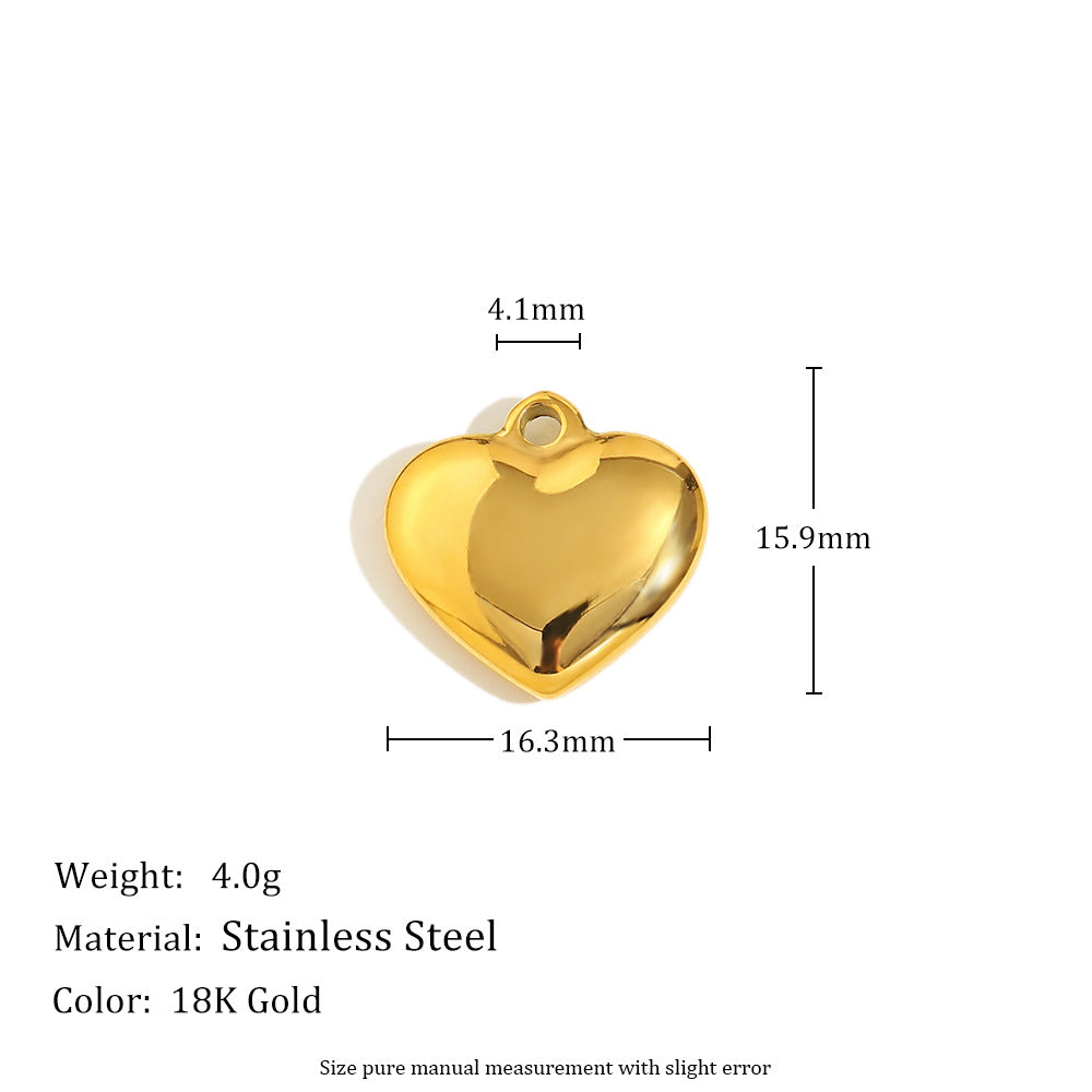 18K Gold Plated Stainless Steel Heart Pendant with Floral Rhinestone Charm Bar for Women