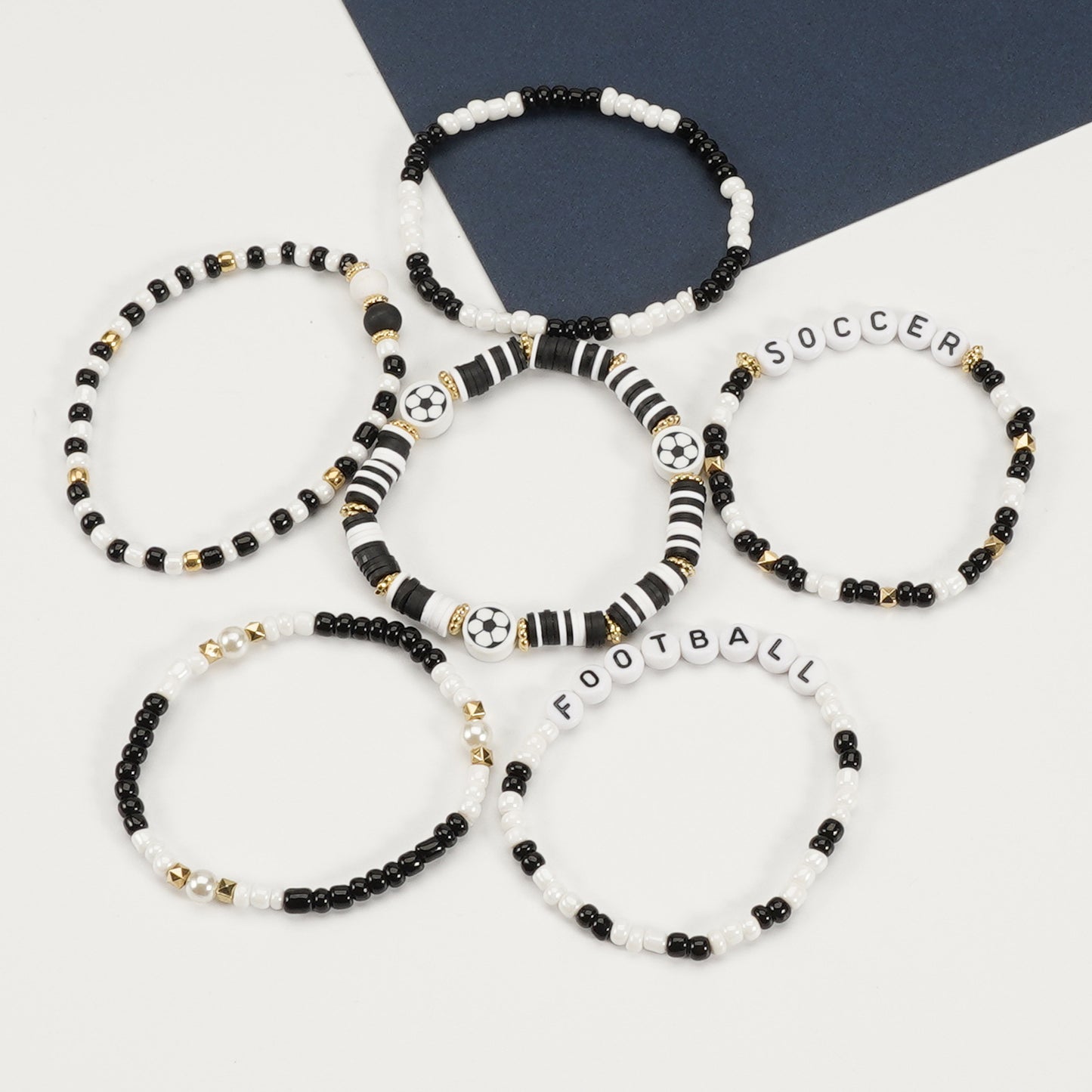 Bracciale elastico con perline, motivo palla sportiva, in vetro, rotondo, unisex