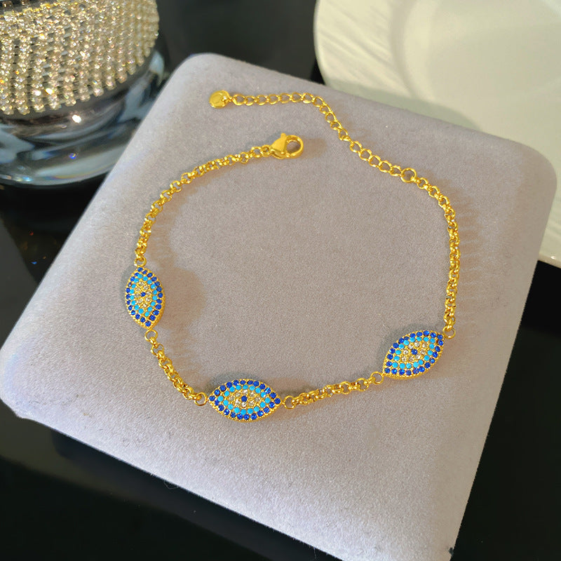 Minimalist Luxury Gold Plated Titanium Steel Evil Eye Bracelet for Women