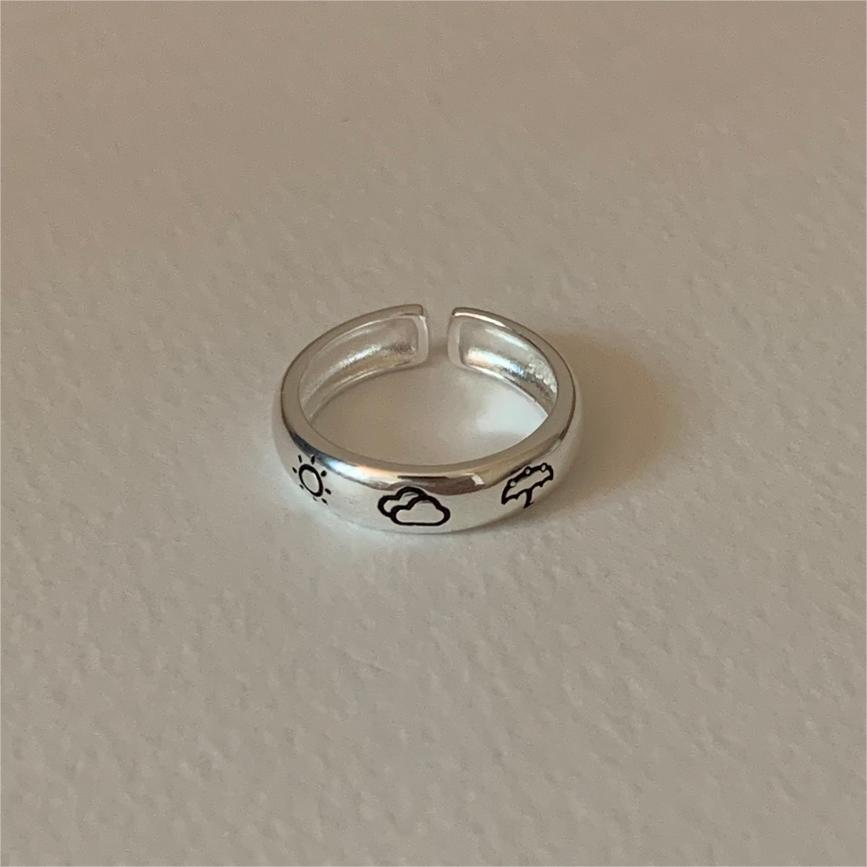 Minimalist Cloud-Shaped 925 Sterling Silver Ring with Geometric Beveled Edges for Women