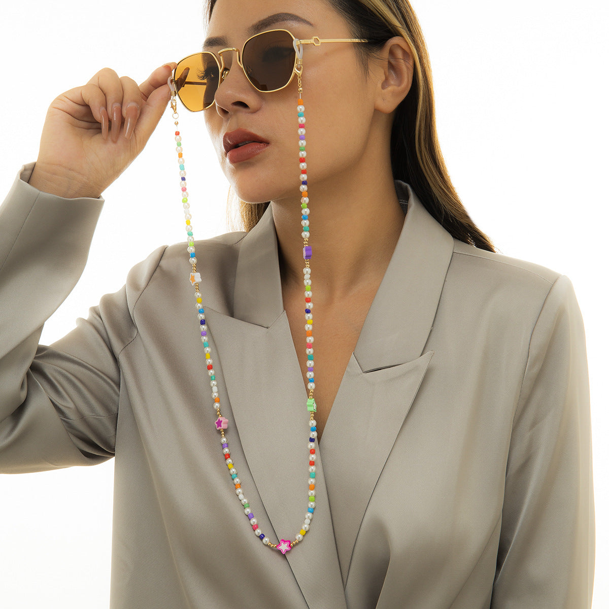 Minimalist Resin Star Fruit Eyeglass Chain with Imitation Pearl Beads for Women