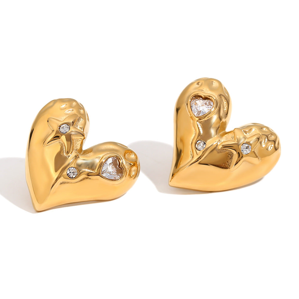 Orecchini da donna alla moda a forma di cuore geometrico in acciaio inossidabile placcato oro 18K