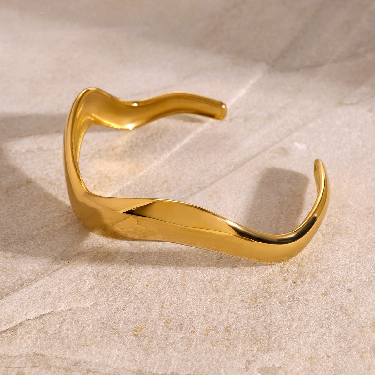 18K Gold Plated Geometric Stainless Steel Open Cuff Bracelet