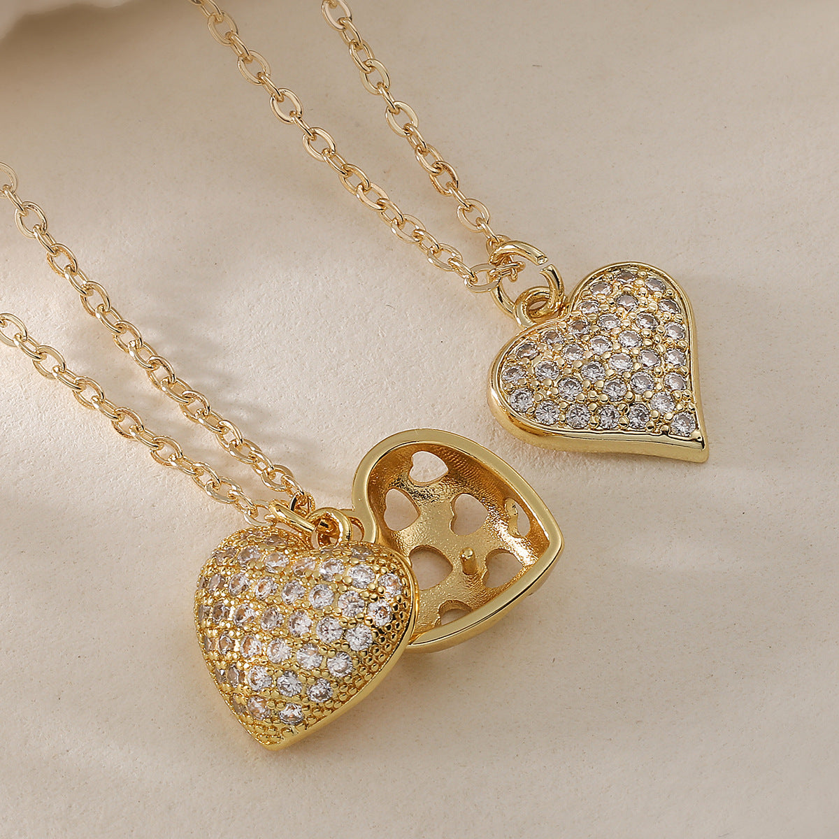 Minimalist 18K Gold Plated Brass Heart Cubic Zirconia Pendant Necklace for Women