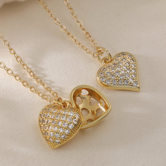 Minimalist 18K Gold Plated Brass Heart Cubic Zirconia Pendant Necklace for Women