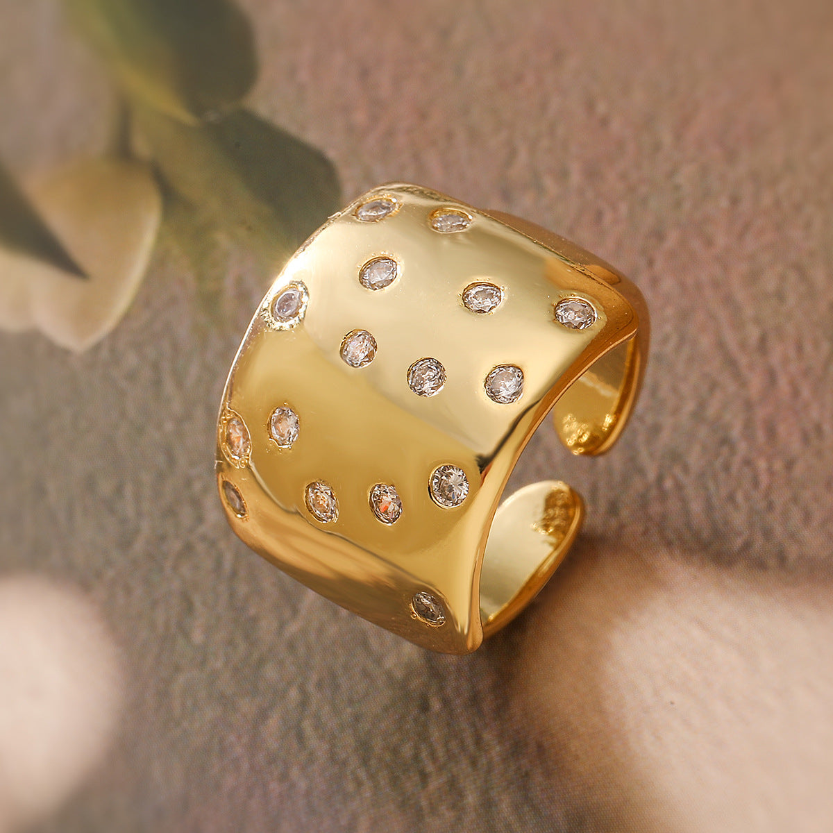 Minimalist Geometric Open Ring for Women in Copper with 18K Gold Plating and Micro-Pave Detailing