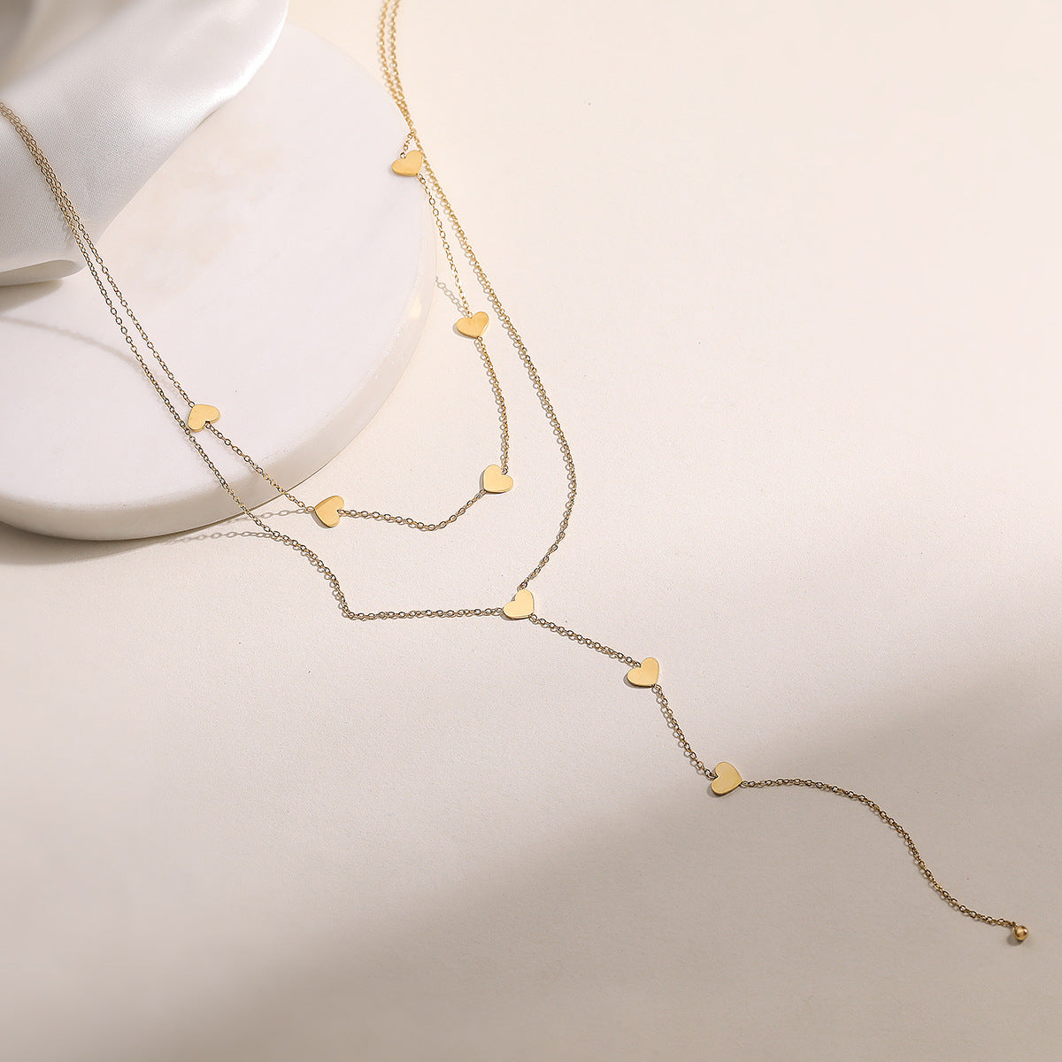 Minimalist Heart Geometric Stainless Steel Layered Necklace with Tassel for Women