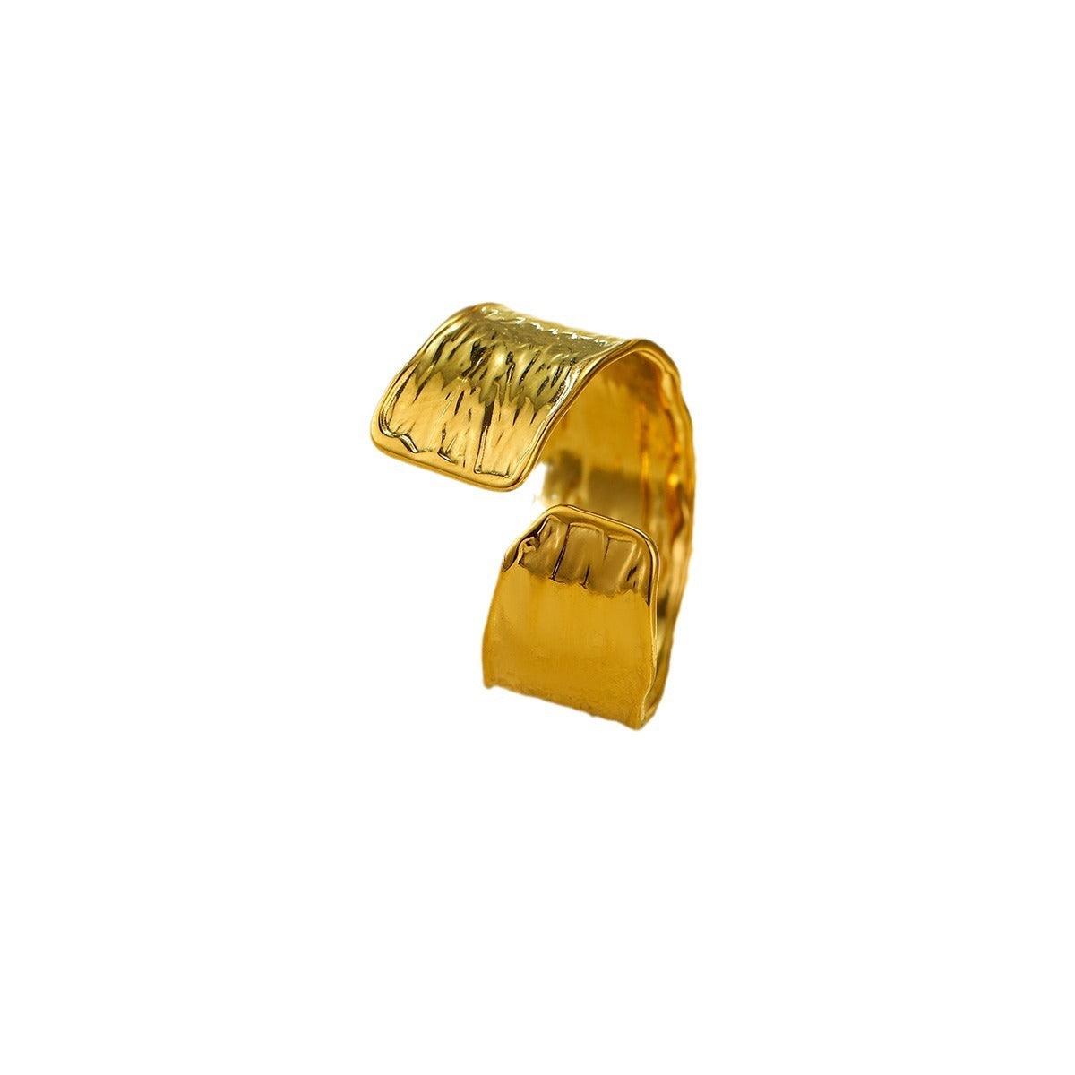 Anillo Ajustable Plisado Irregular Minimalista para Mujer en Acero Inoxidable con Acabado Chapado
