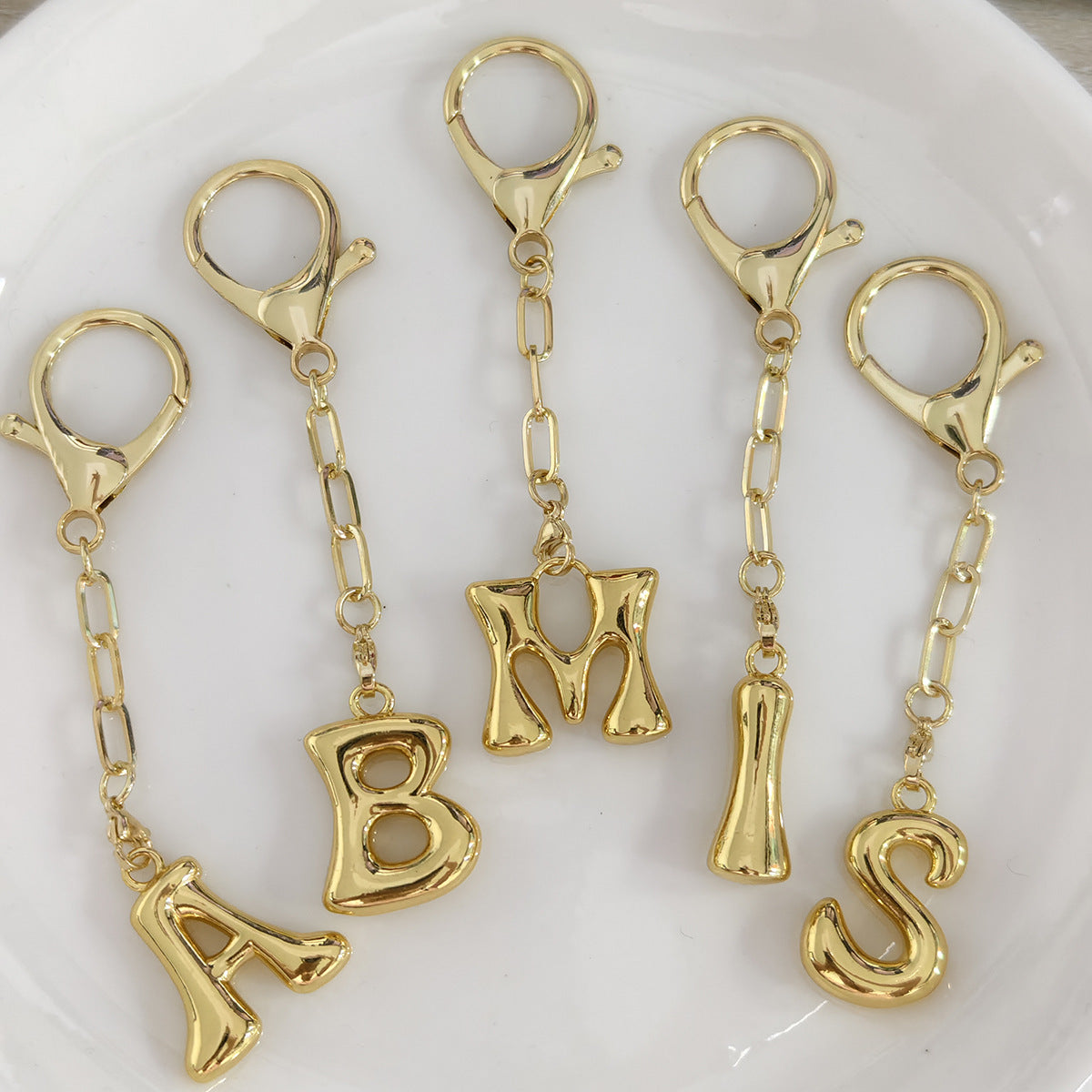 Minimalist 18K Gold Plated Letter Pendant Keychain for Brass