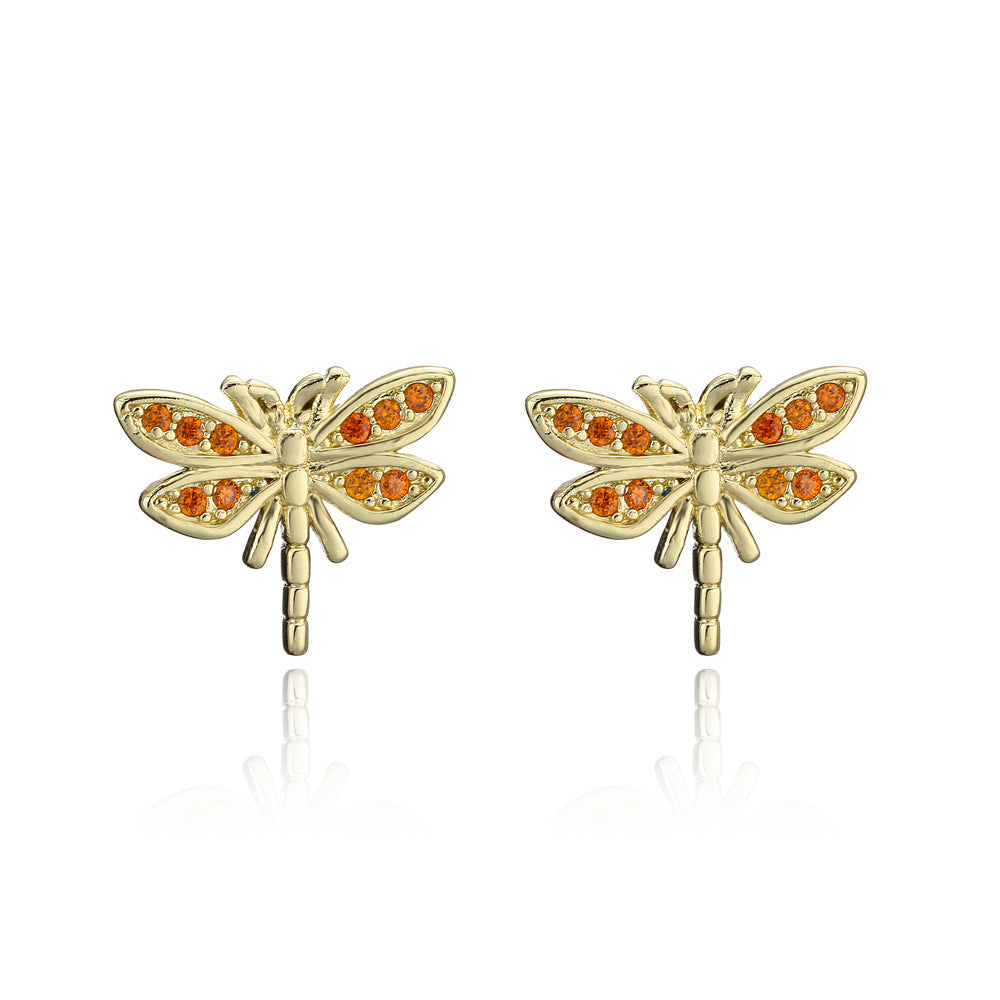Geometric Insect Design Copper Earrings with Real Gold Plating and Zirconia Accents for Women