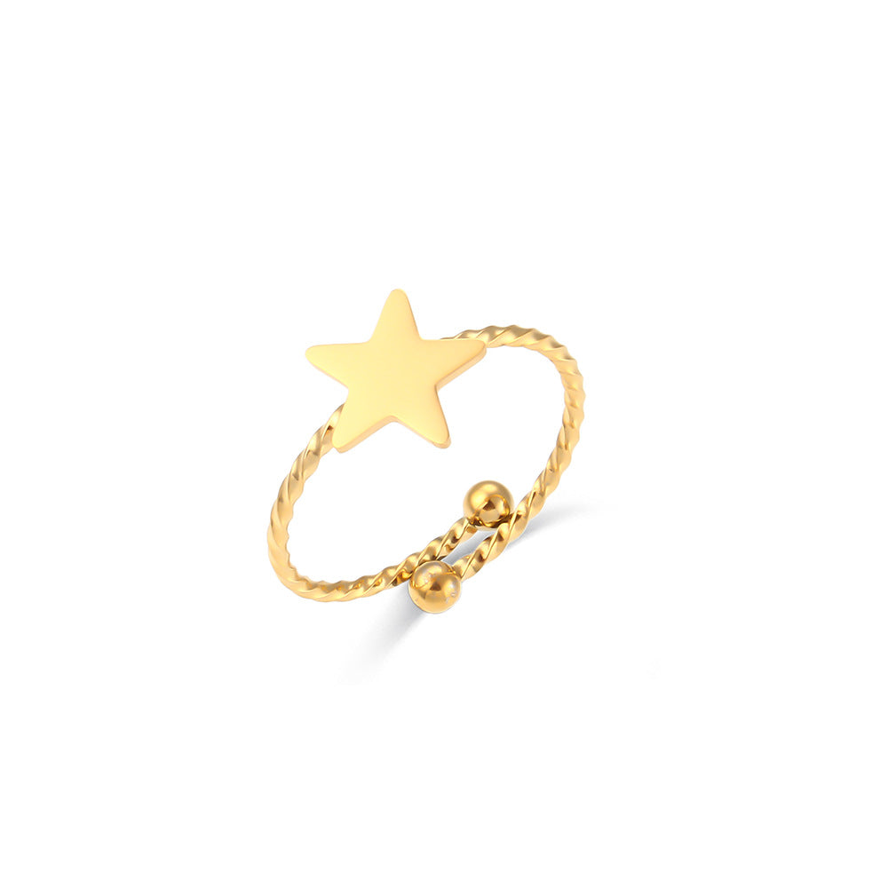 Minimalist Adjustable Butterfly and Crescent Moon Ring for Women in Electroplated 18K Stainless Steel with Hollow-Out Geometric Design