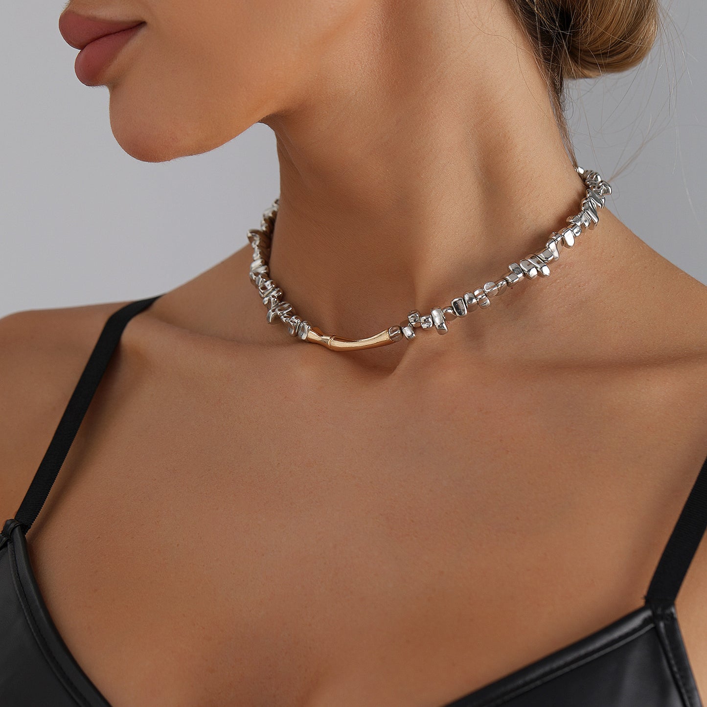 Irregular Geometric Plated Alloy Beaded Necklace Set for Women