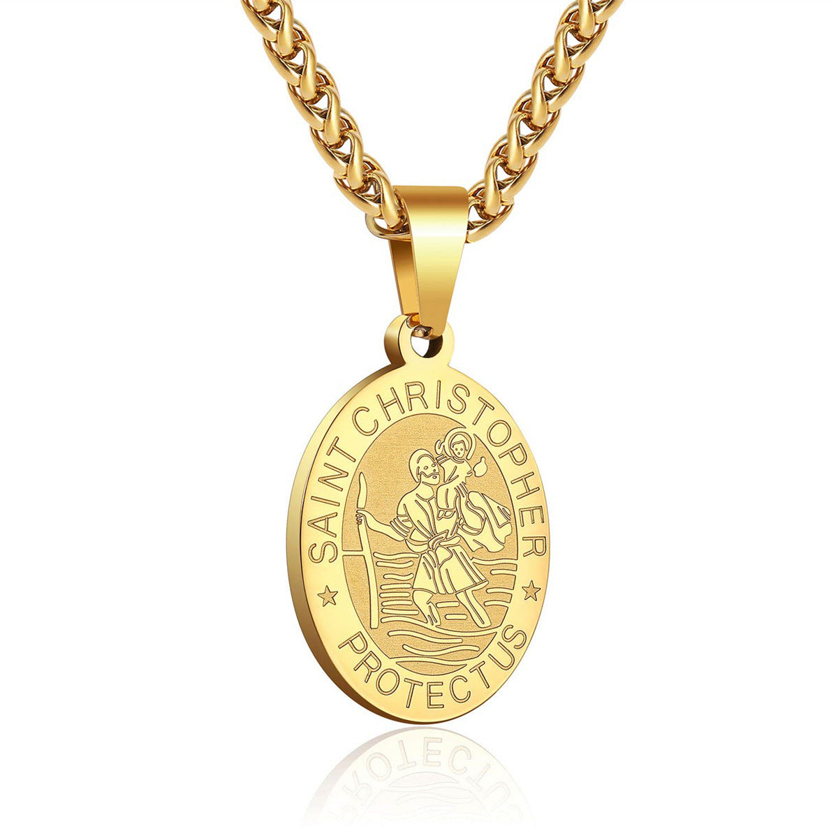 Minimalist Geometric Stainless Steel Saint Christopher Pendant Necklace with Plated Titanium Steel Charm for Women