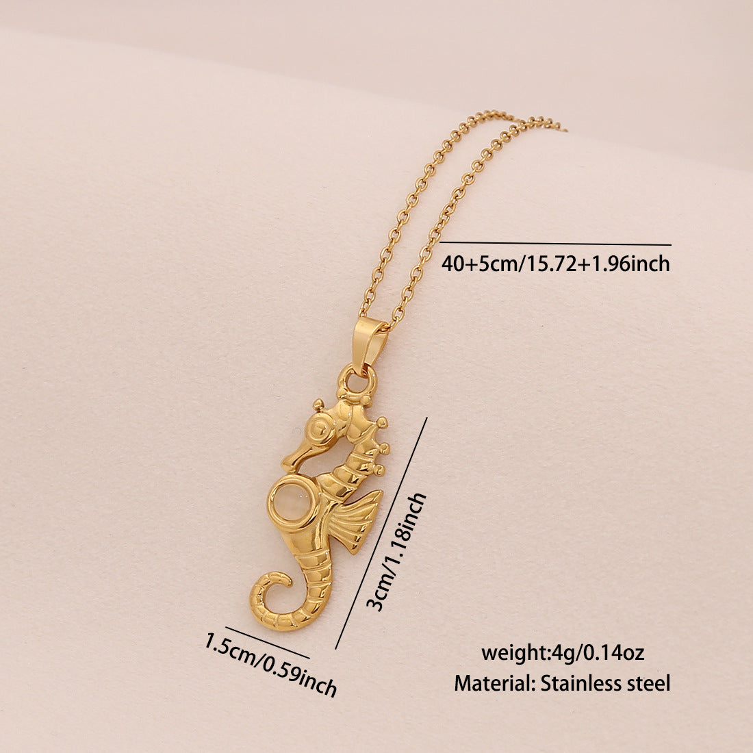Playful Ocean Animal Pendant Necklace in Stainless Steel with Plating Finish, Turtle Seahorse Dolphin Shell Design on O-Chain for Women