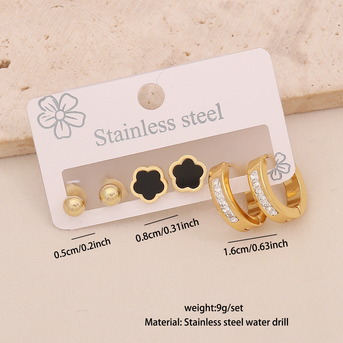 Orecchini a perno da donna alla moda a forma di cuore e goccia in acciaio inossidabile con intarsio di strass