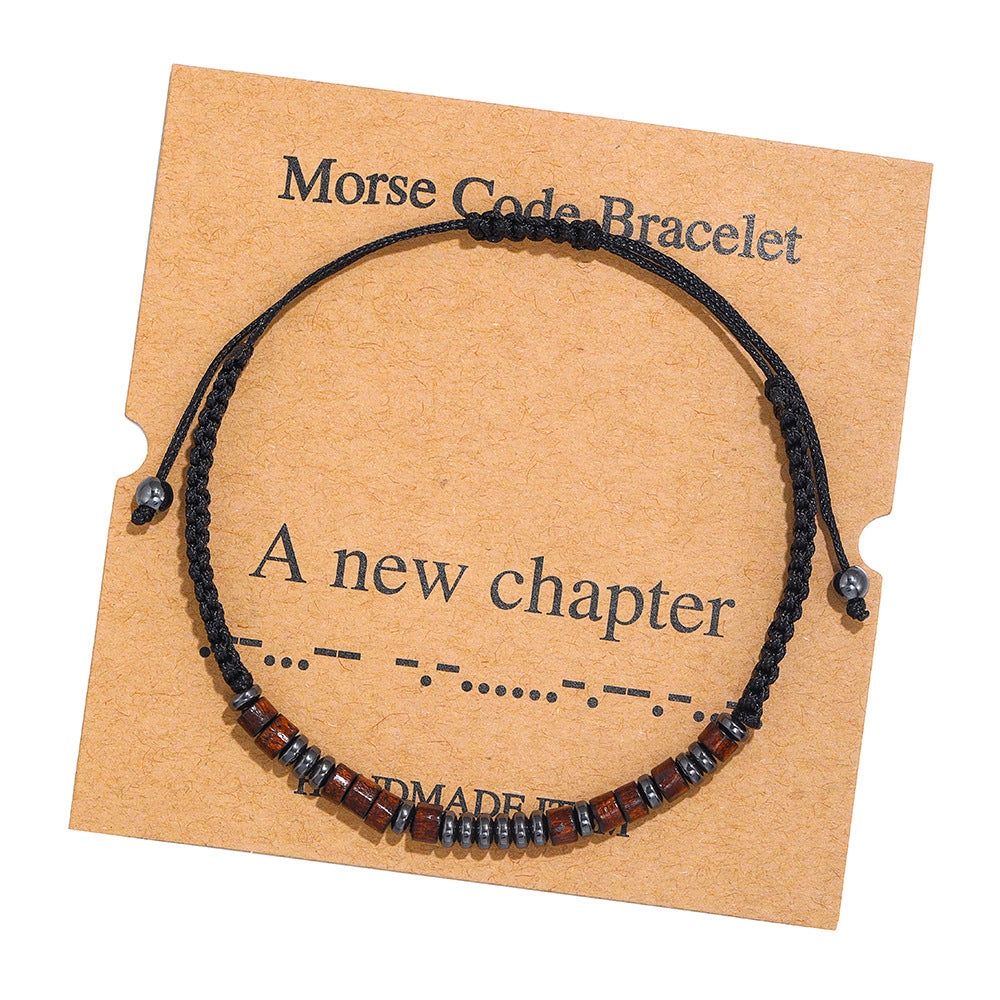 Morse Code Letter Number Wood Bracelet for Unisex