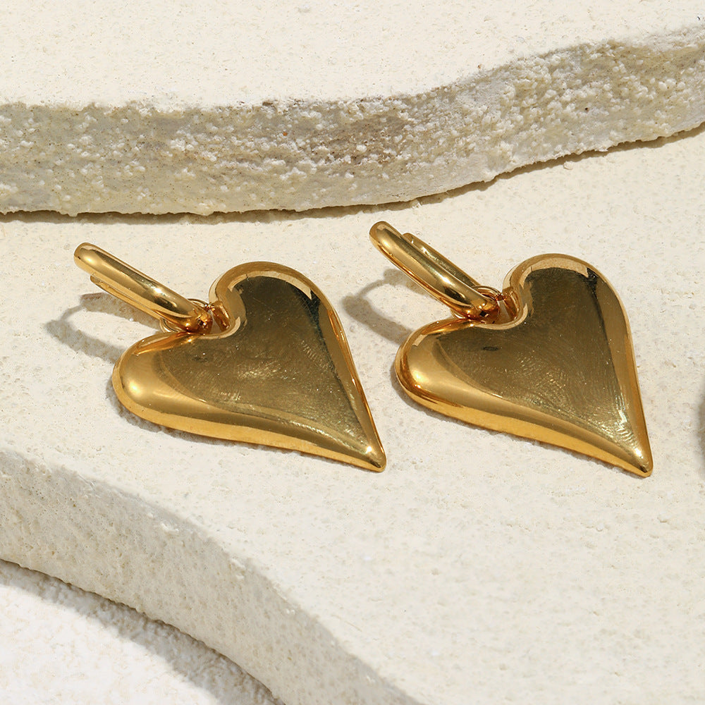 Minimalist Geometric Stainless Steel 18K Gold Plated Smooth Heart Stud Earrings for Women