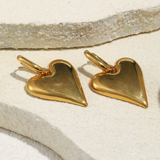Minimalist Geometric Stainless Steel 18K Gold Plated Smooth Heart Stud Earrings for Women