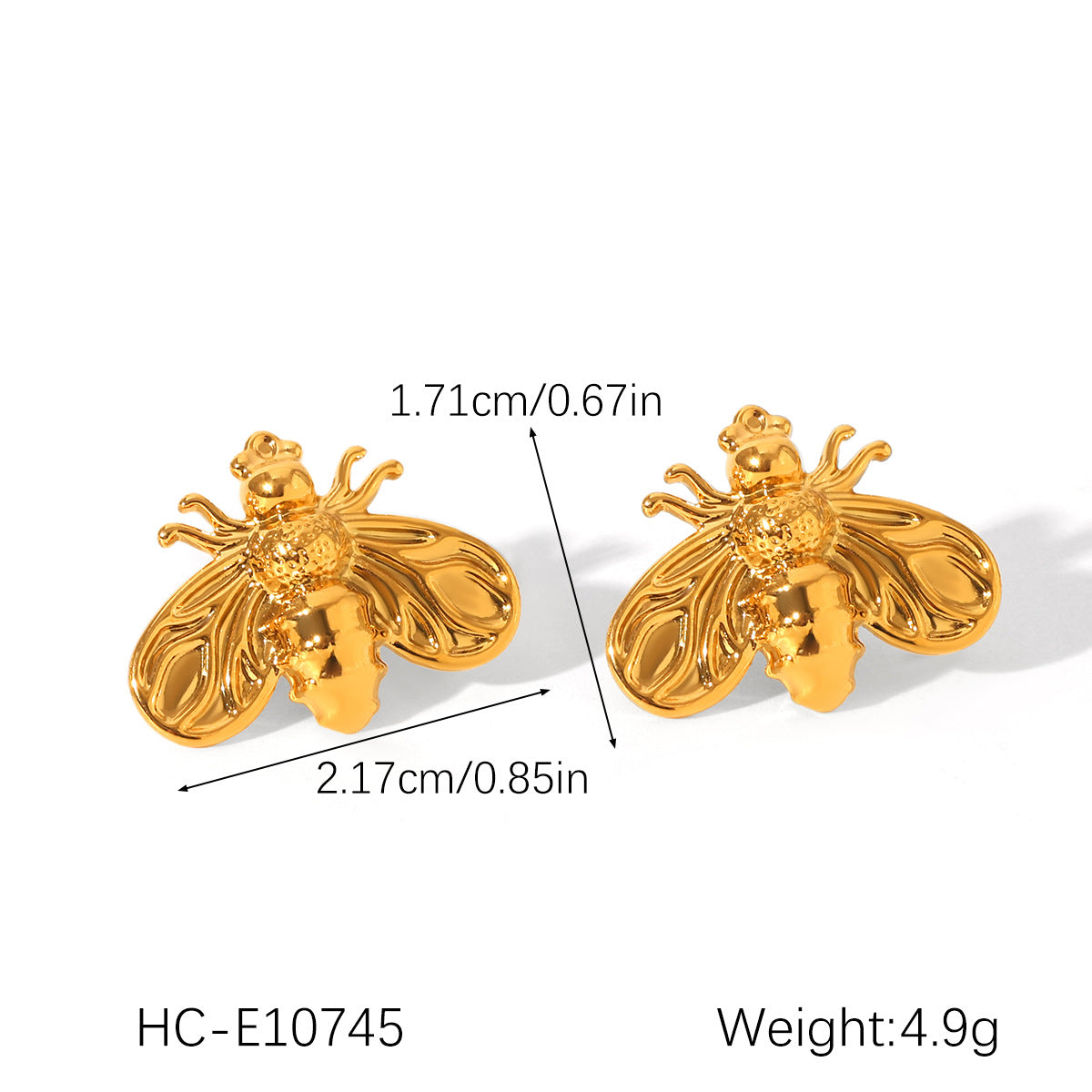 Trendy Geometric Bee Stud Earrings 18K Gold Plated Stainless Steel Women Fashion Jewelry