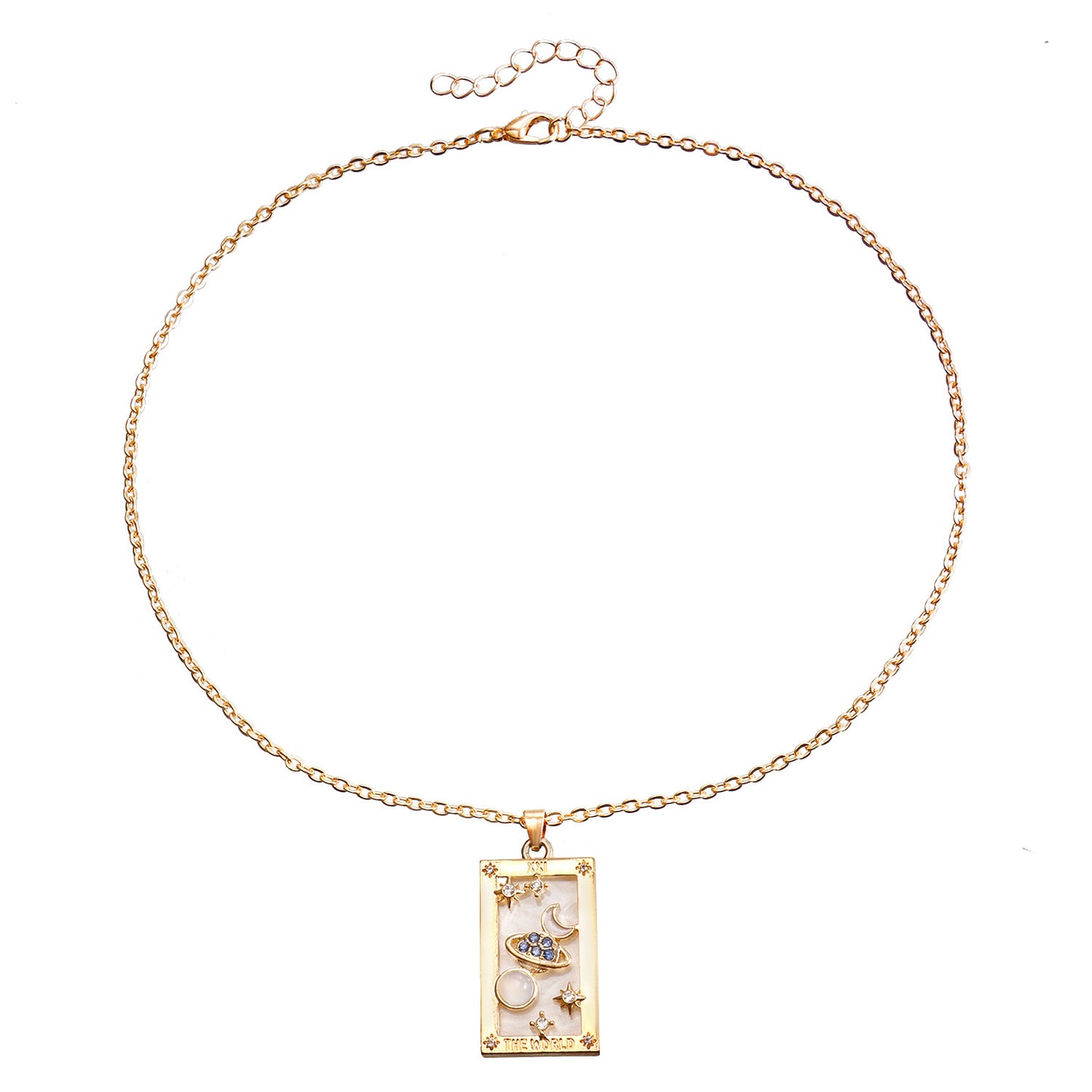 Minimalist Rectangular Tarot Pendant Necklace in Alloy with Plated Finish for Women