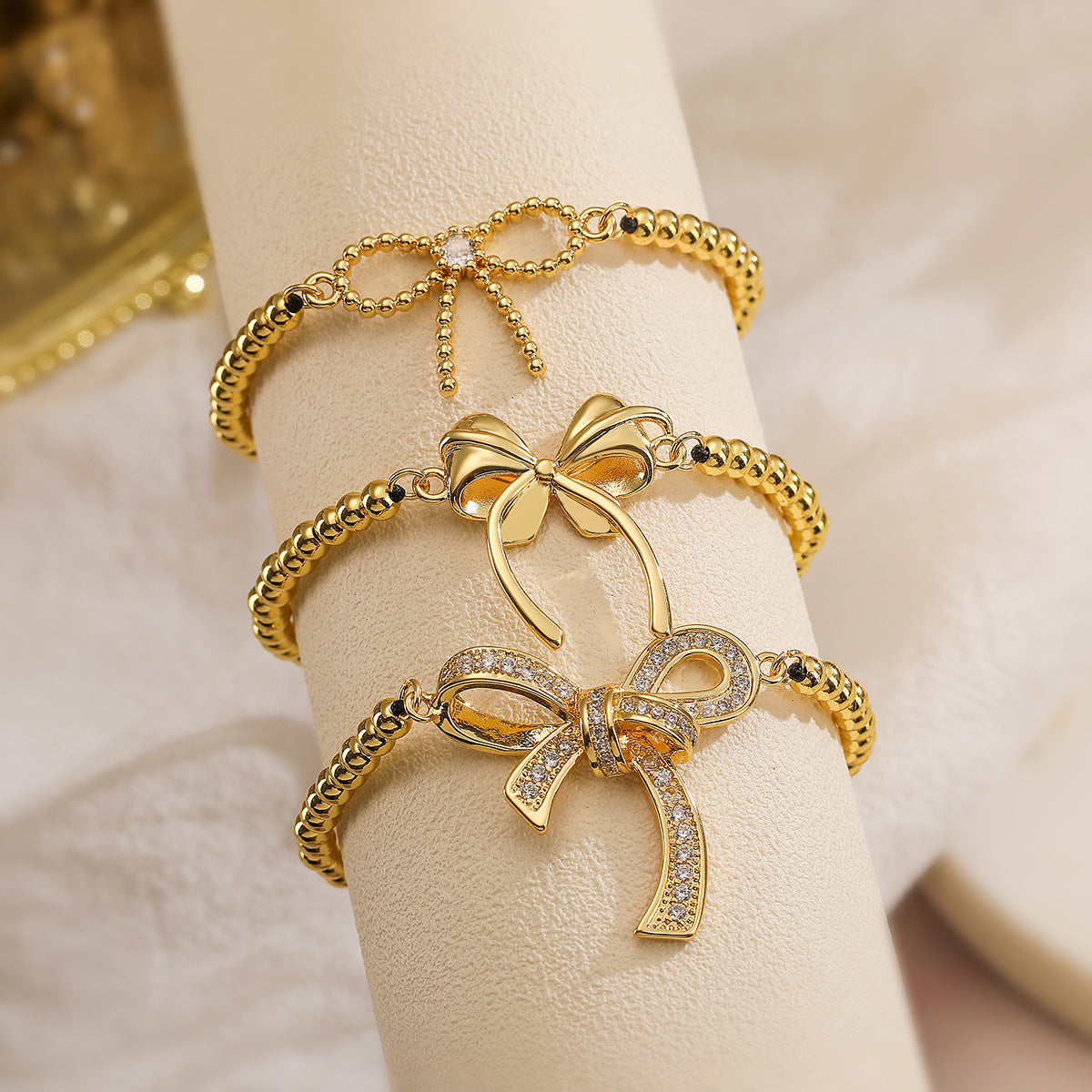 Minimalist Bowknot Shaped Copper Bracelet with Micro-Paved Zirconia for Women