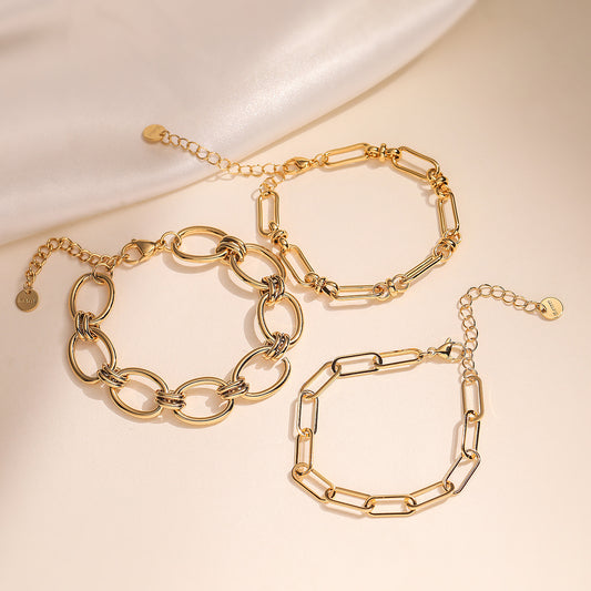 Pulsera de acero inoxidable geométrica minimalista para mujer con baño de oro de 18 quilates y detalles microincrustados