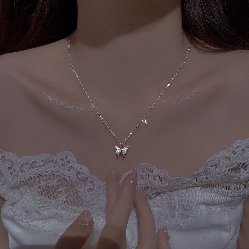 Original Design Butterfly Pendant Titanium Steel Clavicle Necklace for Women with Plated Finish