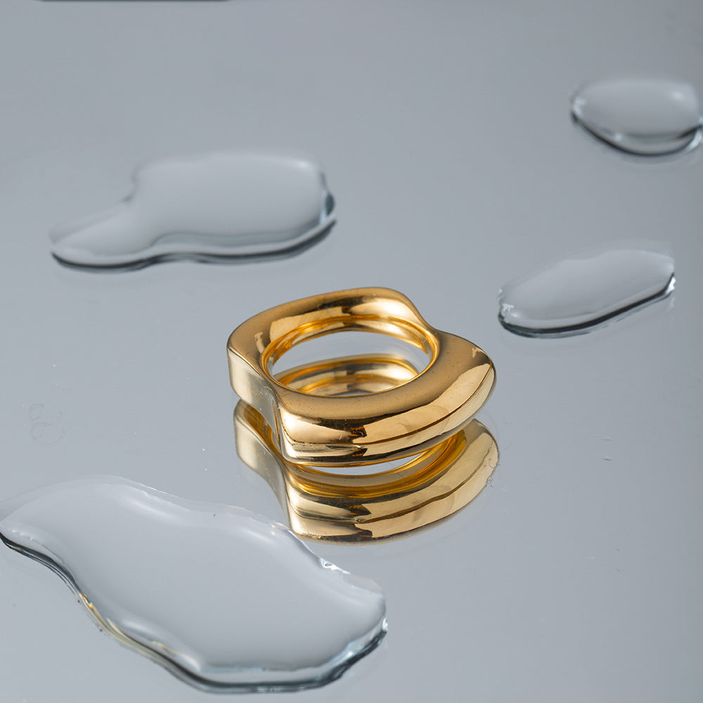 Trendy Irregular Textured 18K Gold Plated Stainless Steel Ring for Women
