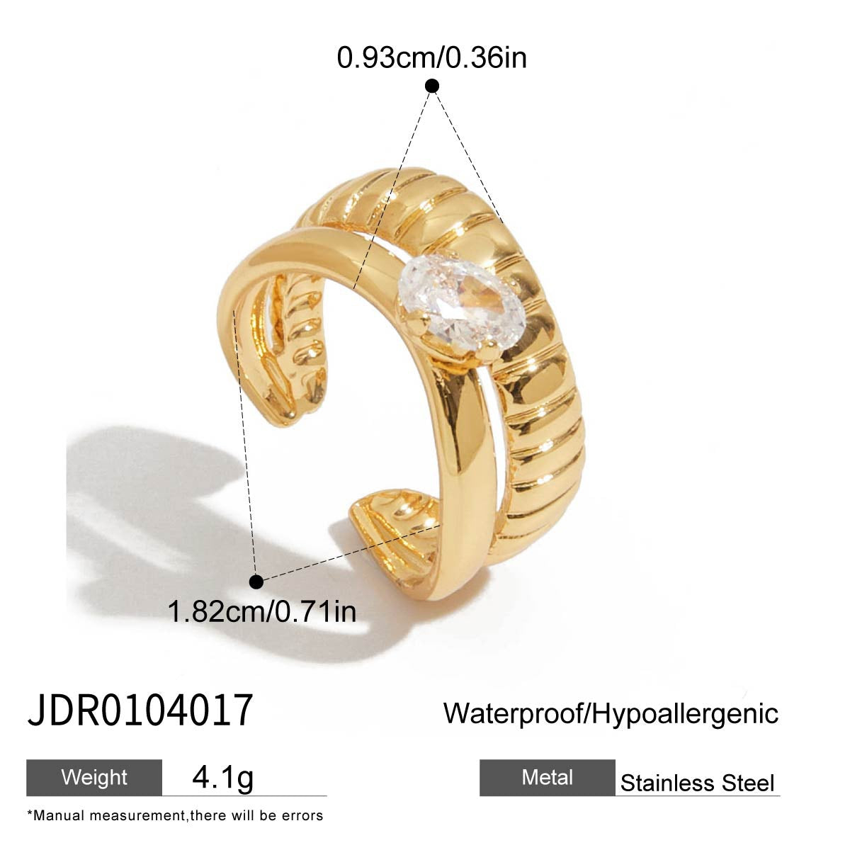 Elegant Geometric Cubic Zirconia Plated Stainless Steel Ring for Women
