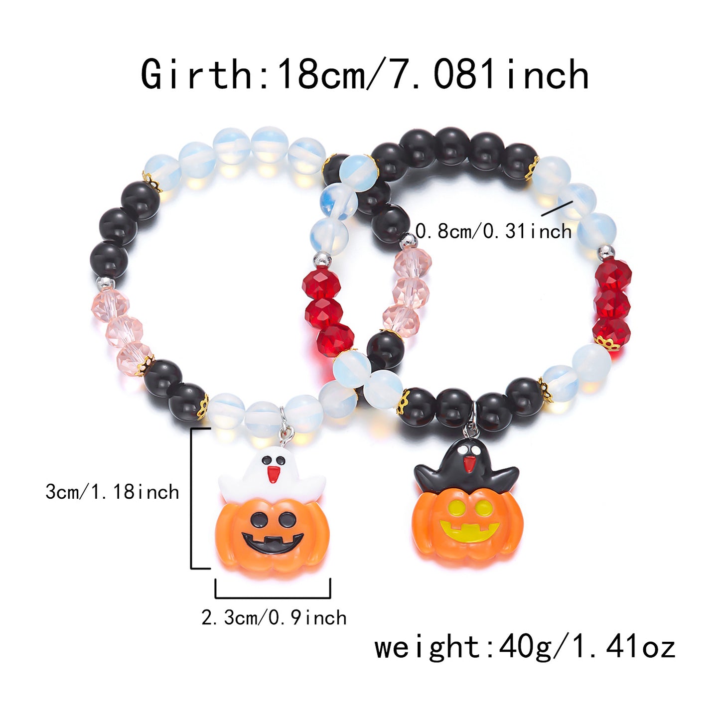 Pulsera con colgante de fantasma y calabaza temática de Halloween con dije de corazón, diseño geométrico, joyería de cristal hecha a mano para mujeres y hombres