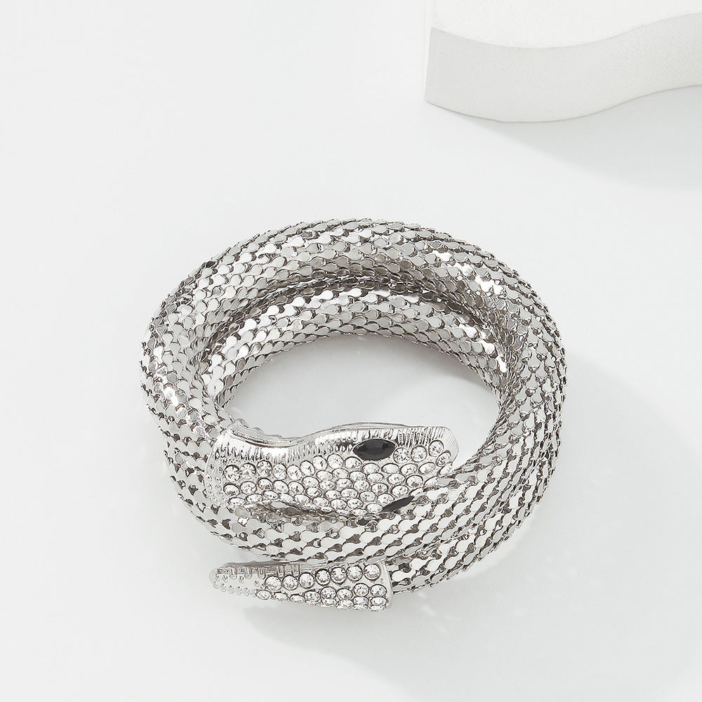 Collar para mujer de estilo punk vanguardista con serpiente geométrica, aleación galvanizada y detalles de diamantes de imitación