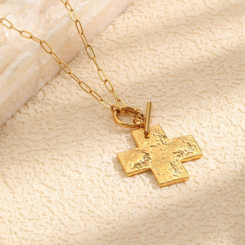 Elegant Luxury 18K Gold Plated Geometric Cross Stainless Steel Necklace for Women