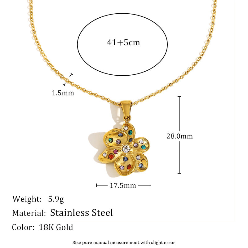 Vintage Floral Style 3D Flower Pendant Necklace and Earrings Set in Stainless Steel with 18K Gold Plating for Women