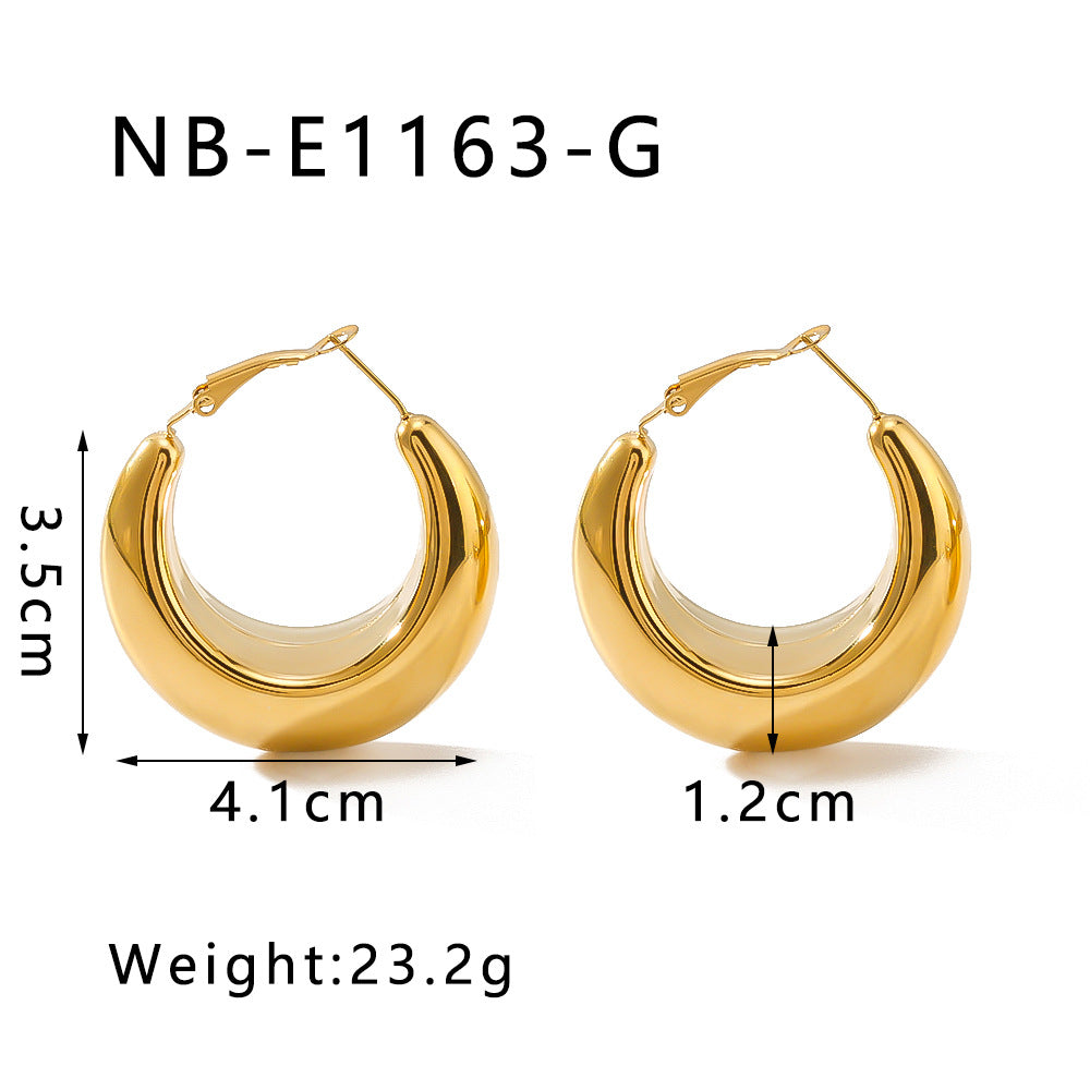 Minimalist Geometric C-Shaped Stainless Steel Hoop Earrings for Women with Vacuum Plated 18K Gold Finish Hypoallergenic Polished Surface