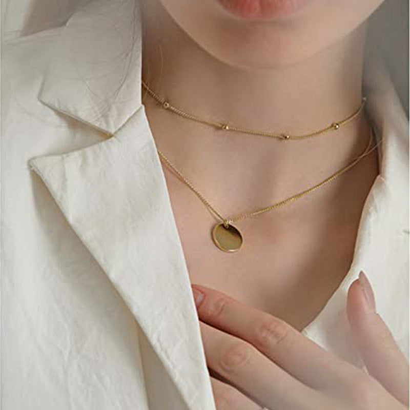 Minimalist Geometric Stainless Steel Pendant Necklace with Polished Finish for Layering
