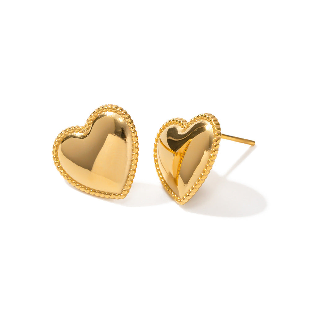Minimalist Heart-Shaped Stainless Steel Earrings with 18K Gold Plating for Women