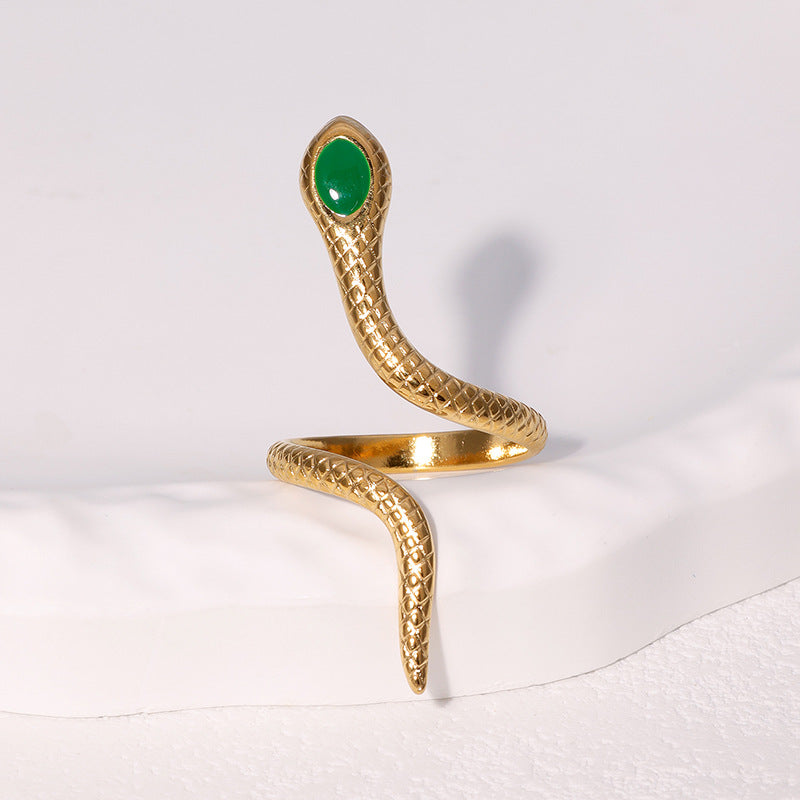 Anello Aperto Minimalista a Forma di Serpente in Acciaio Inossidabile Placcato per Donna