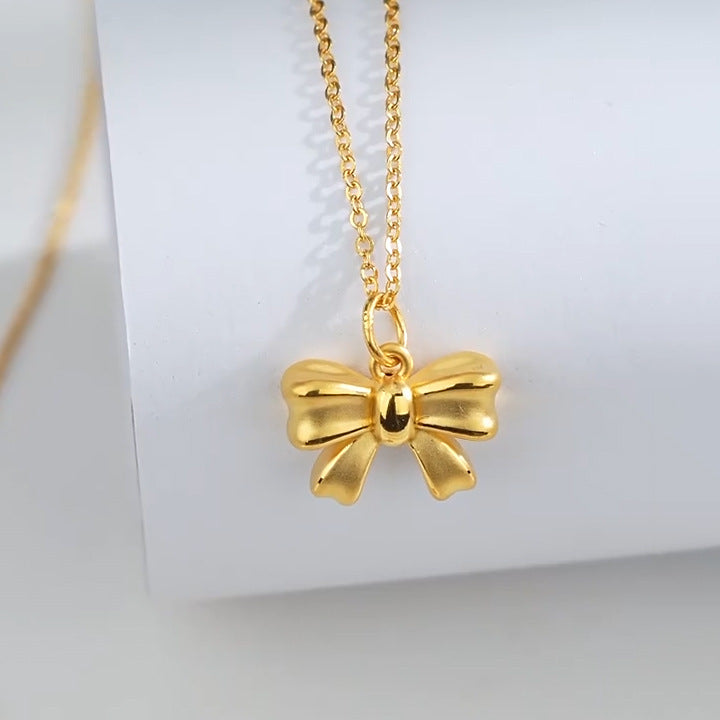Butterfly Bow Pendant Necklace for Women with Imitation Pearl Accents, Copper Pendant, Plated Finish, Delicate Clavicle Chain, Minimalist Original Design