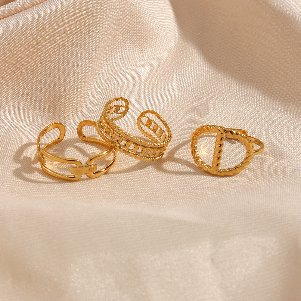 Vintage-Inspired Geometric Stainless Steel Ring with Gold Plating for Women