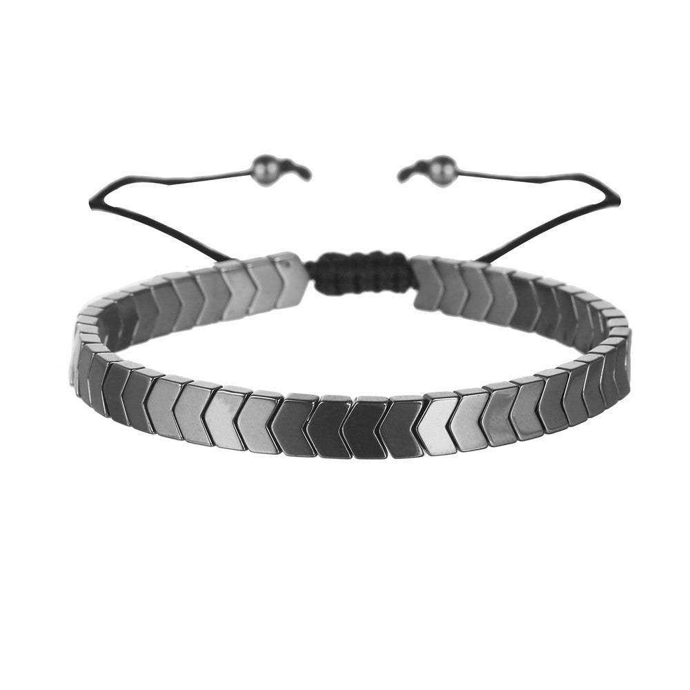 Unique Geometric Heart Round Bead Hematite Handmade Bracelet Adjustable Unisex