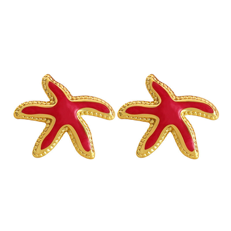 Minimalist Stainless Steel Drip Oil Plated Starfish Earrings for Women