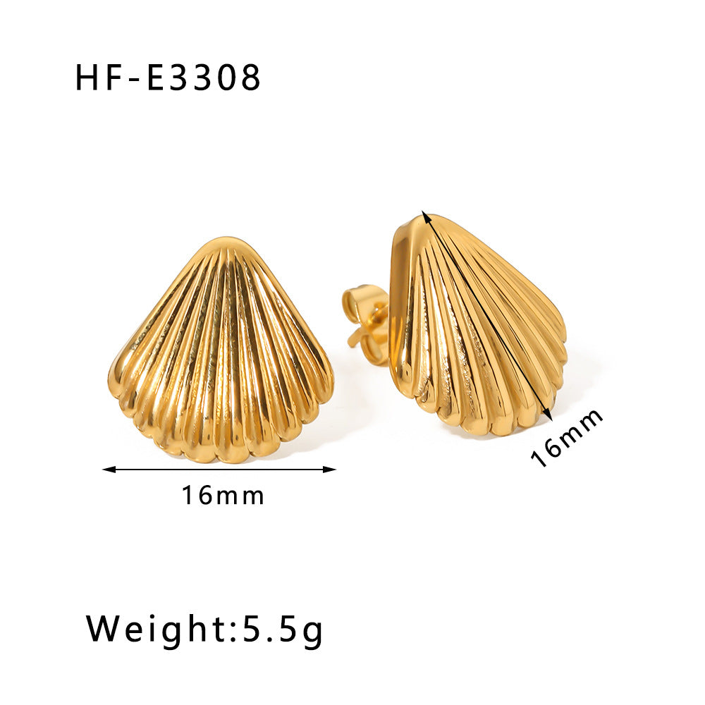 Orecchini a conchiglia geometrici minimalisti in acciaio al titanio con placcatura in oro 18 carati da donna