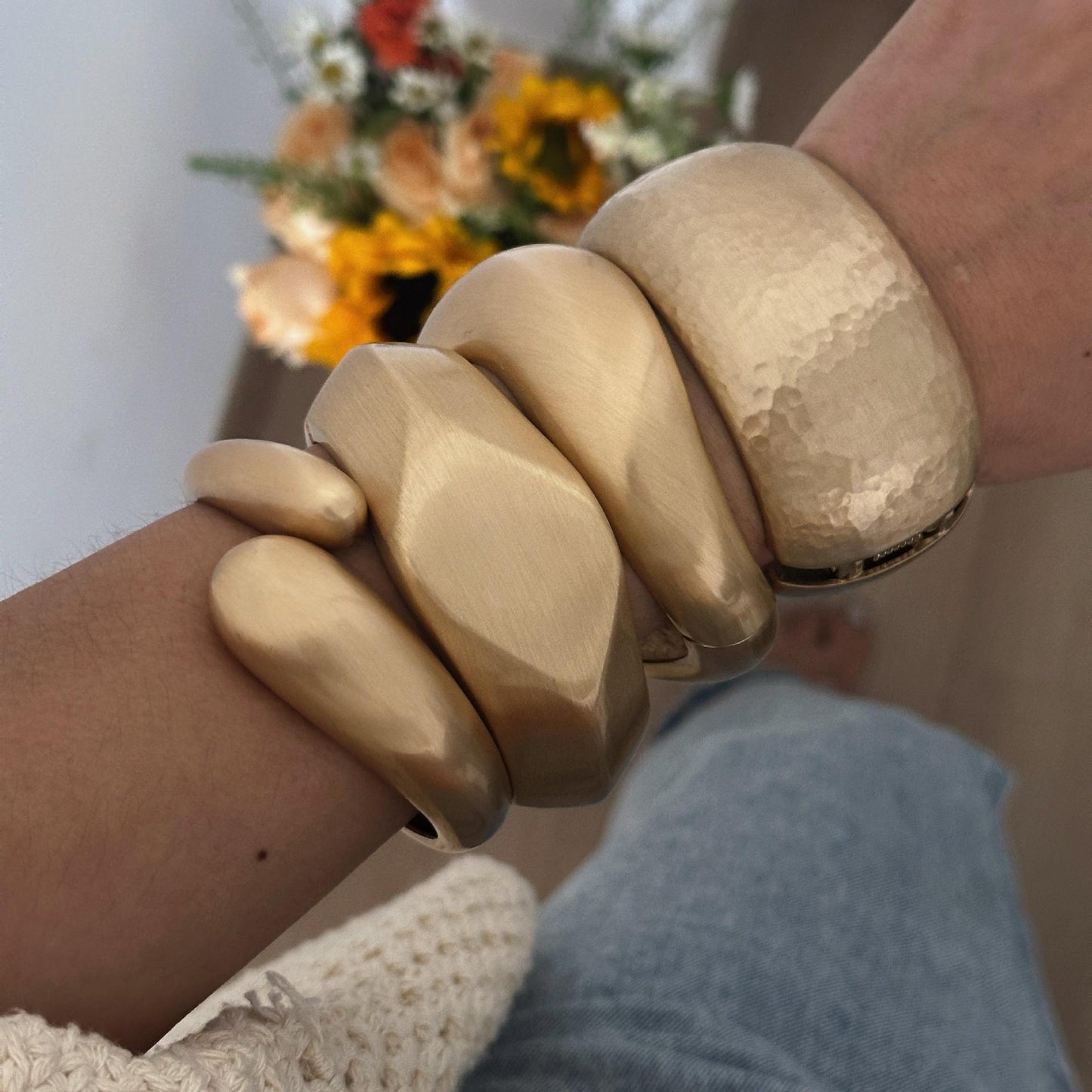 Punk Minimalist Round Geometric Plated Alloy Wide Cuff Bracelet