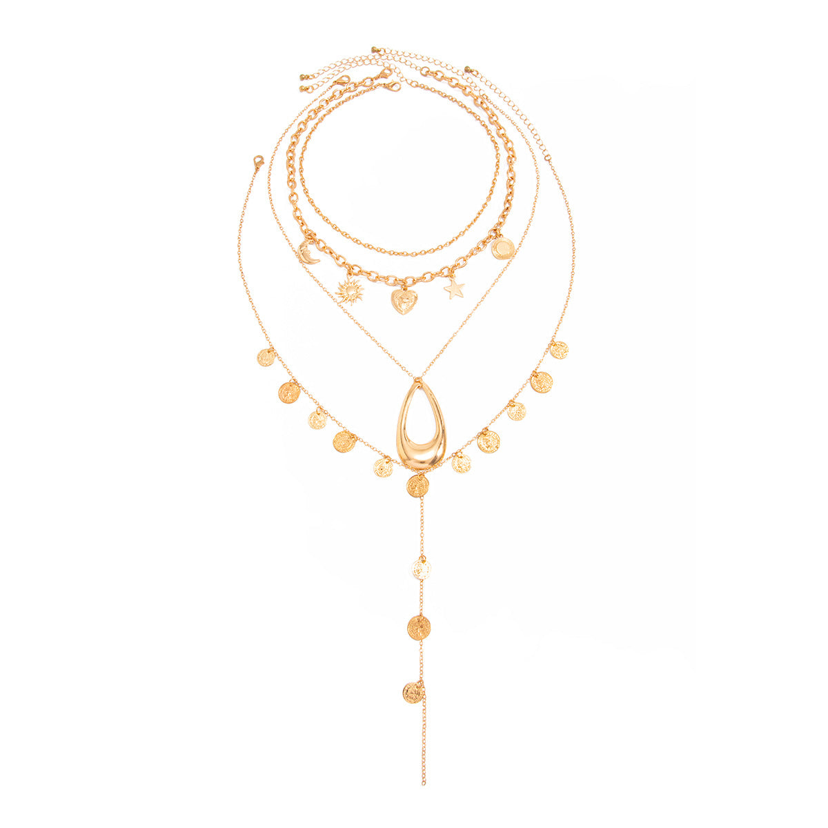 Sweet Drip Oil Heart Floral Star Zinc Alloy Pendant Multi-layer Necklace for Women