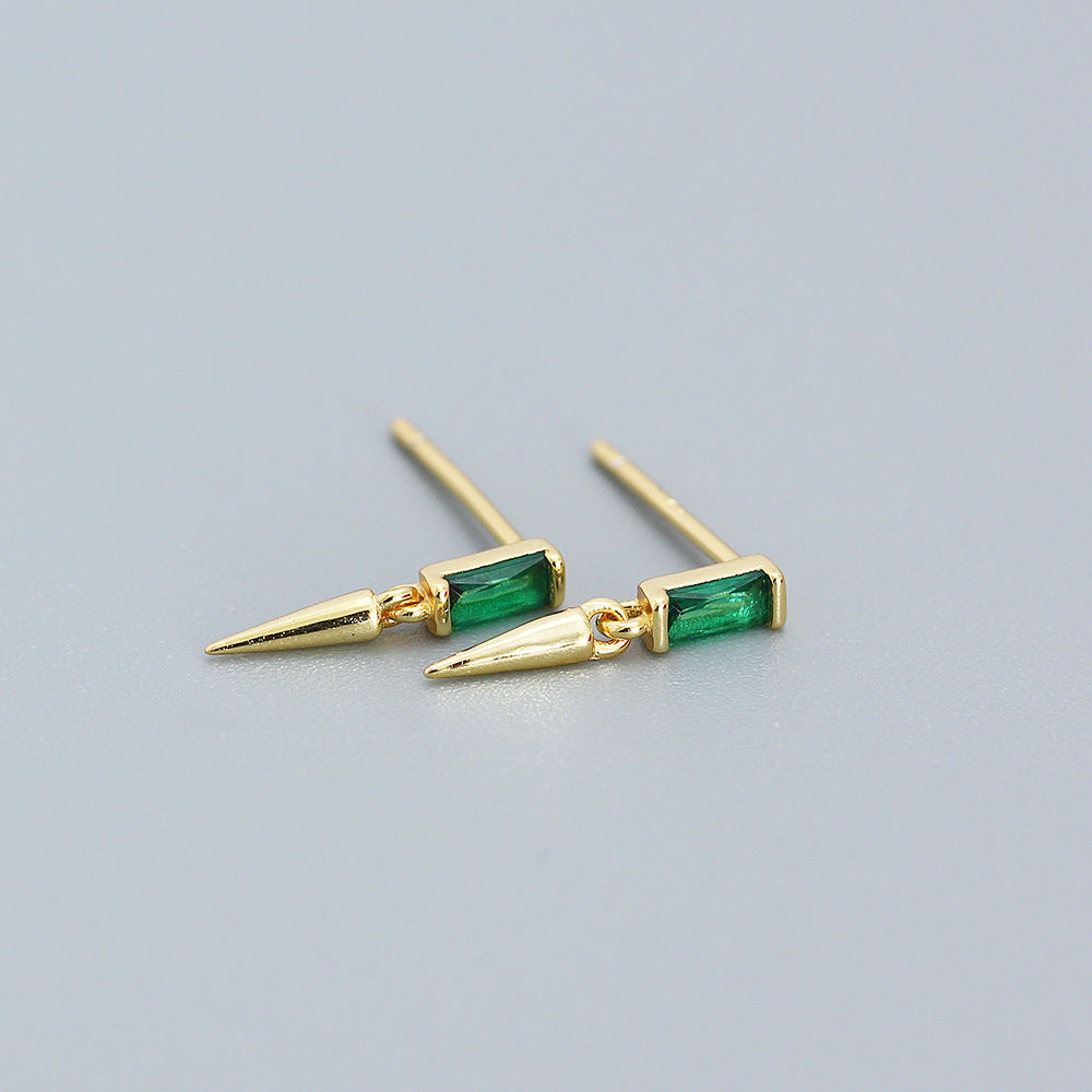 Minimalist 925 Sterling Silver Square Geometric Cubic Zirconia Inlay Earrings