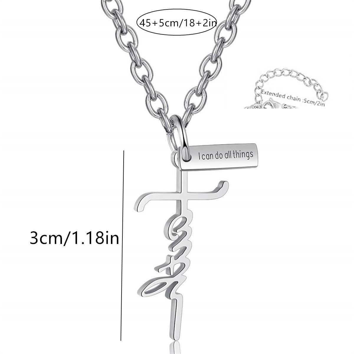 Natural Style Letter and Cross Pendant Necklace in Stainless Steel with Titanium Steel Charm, Polished Finish for Women