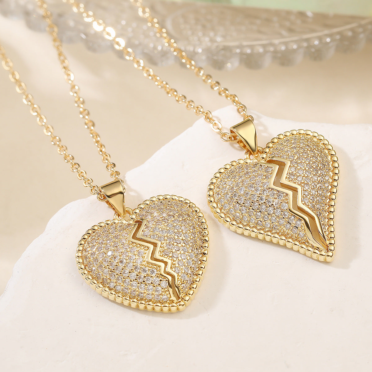 Minimalist Heart Cubic Zirconia Plated Brass Pendant Necklace for Women